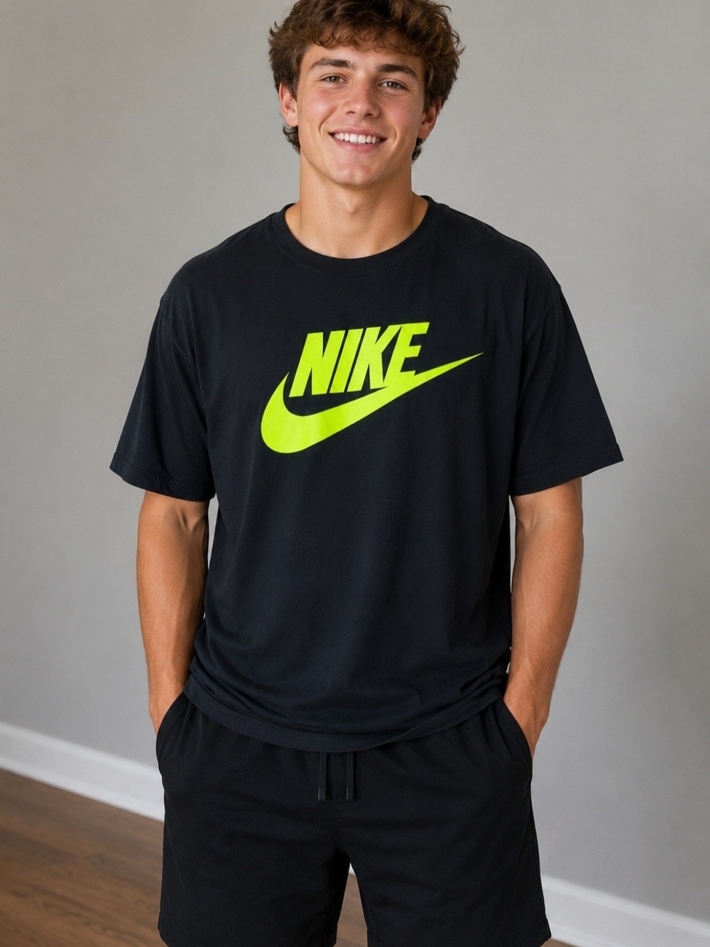 Nike Boy’s Black T-Shirt with Volt Logo